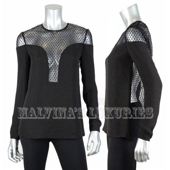 GUCCI TOP LONG SLEEVE BLACK NET TULLE DETAIL sz IT 40 US 4 - Picture 1 of 7